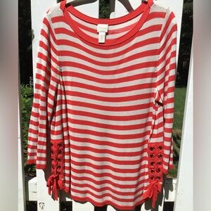 Chico’s Orange Stripe Light Sweater Sz 2 (12)